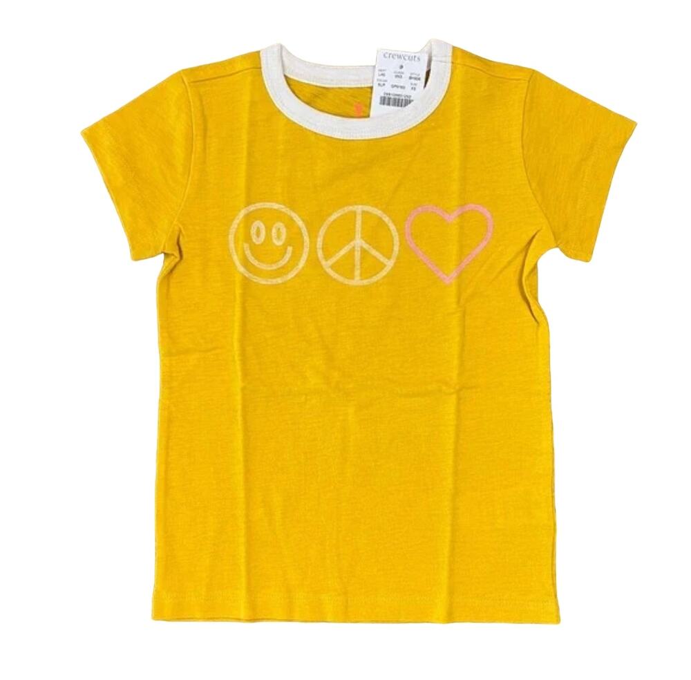 NWT J. Crew Girls' Gold Ringer W/Smile, Love, Peace Graphic T-Shirt